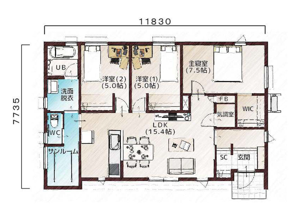 平屋26坪　3LDKイメージ2